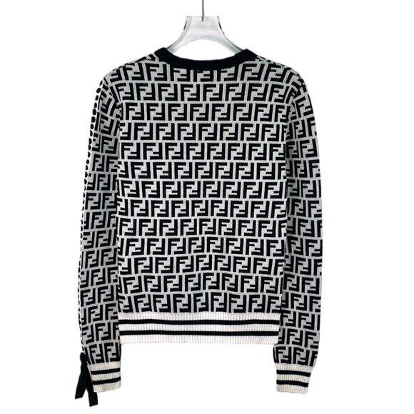Fendi logo monogram all-over crewneck long-sleeve knit sweater - Picture 2 of 7